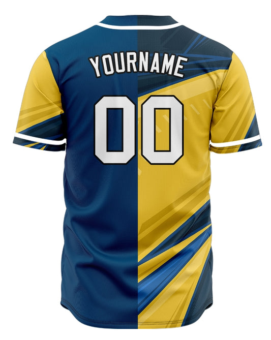 Custom Blue Yellow Twill Lines Half Baseball Jersey