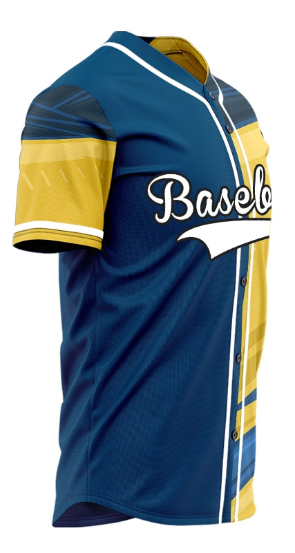 Custom Blue Yellow Twill Lines Half Baseball Jersey