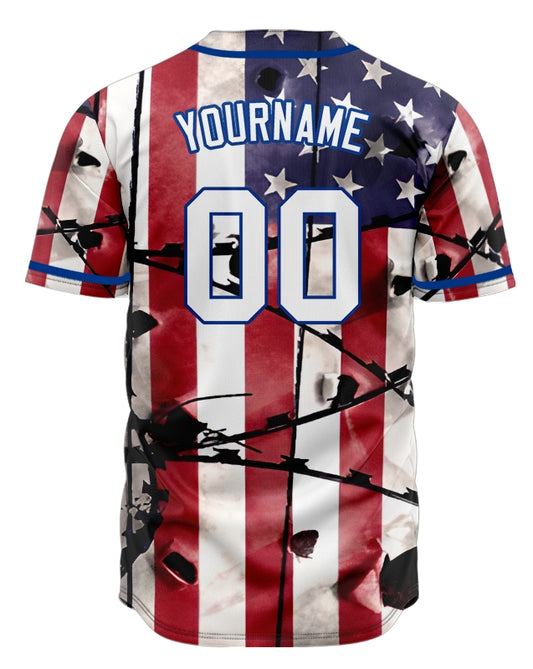 Custom Bullet Hole Flag Baseball Jersey