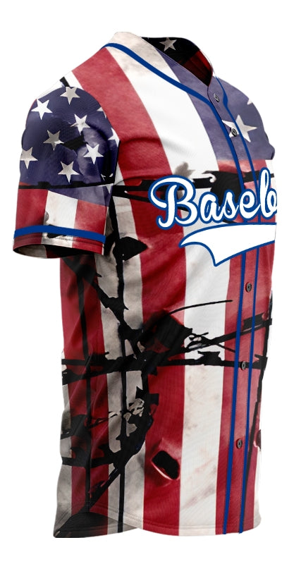 Custom Bullet Hole Flag Baseball Jersey