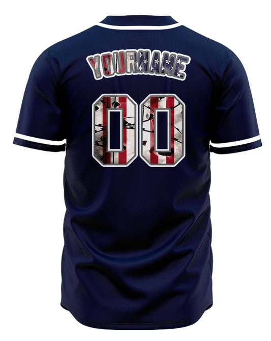 Custom Bullet Hole Flag Blue Baseball Jersey