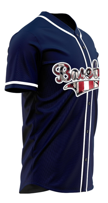 Custom Bullet Hole Flag Blue Baseball Jersey