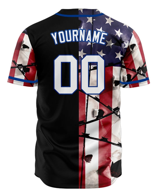 Custom Bullet Hole Flag Half Baseball Jersey