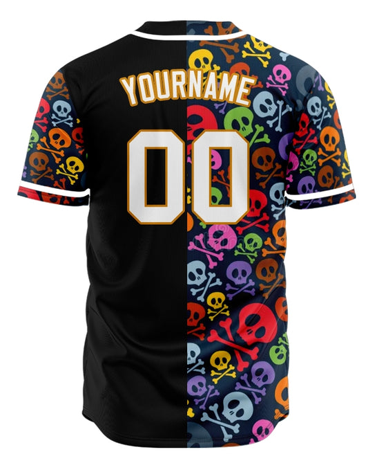 Custom Colorful Skull Half Baseball Jersey