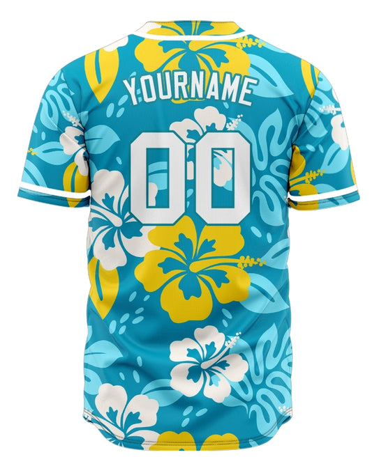 Custom Dark Blue Flower Baseball Jersey