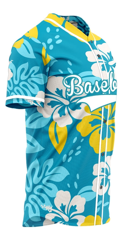 Custom Dark Blue Flower Baseball Jersey