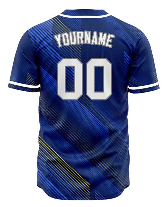 Custom Dark Blue Gold Lines Baseball Jersey