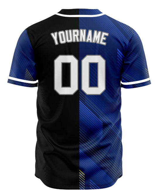 Custom Dark Blue Gold Lines Half Baseball Jersey
