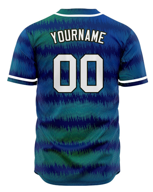 Custom Dark Blue Green Wave Grain Baseball Jersey