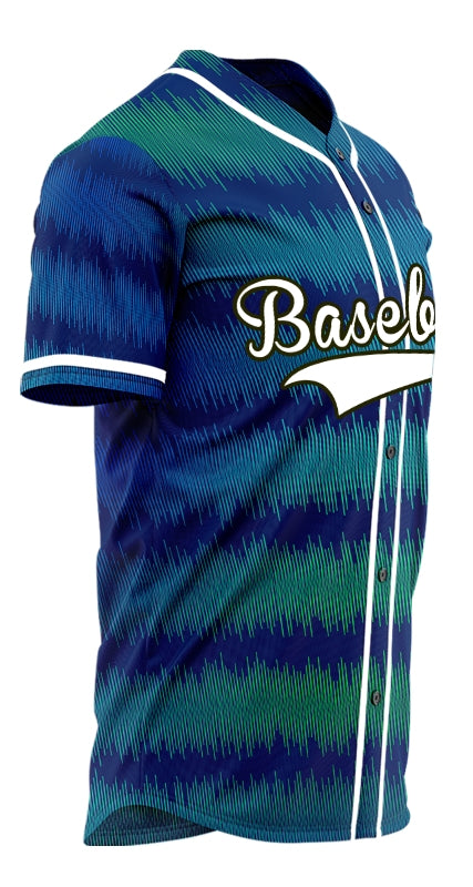 Custom Dark Blue Green Wave Grain Baseball Jersey