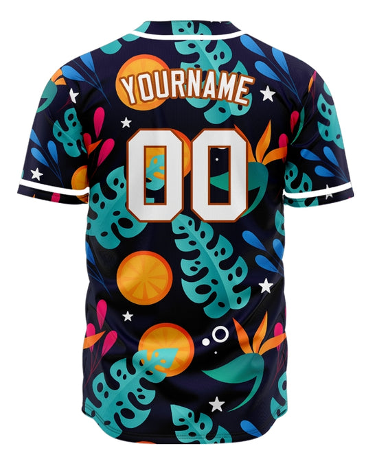 Custom Dark Blue Tropical Baseball Jersey