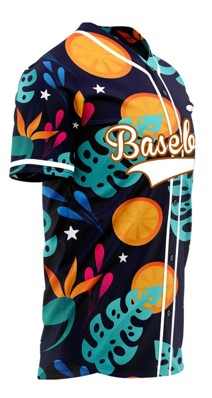 Custom Dark Blue Tropical Baseball Jersey