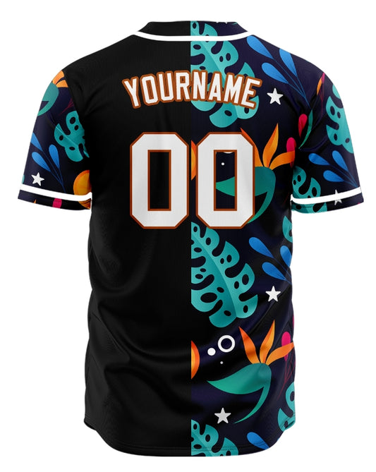 Custom Dark Blue Tropical Half Baseball Jersey
