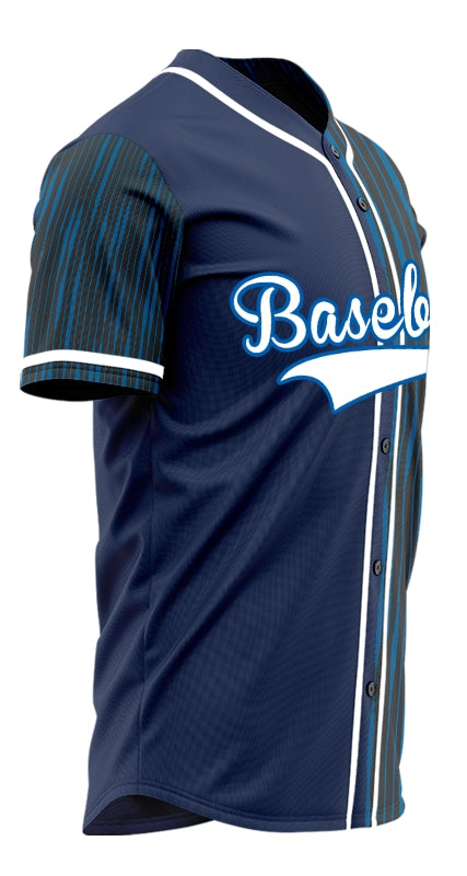 Custom Dark Blue Vertical Lines Half Baseball Jersey