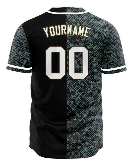 Custom Dark Green Black Camouflage Half Baseball Jersey