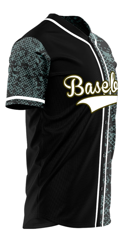 Custom Dark Green Black Camouflage Half Baseball Jersey