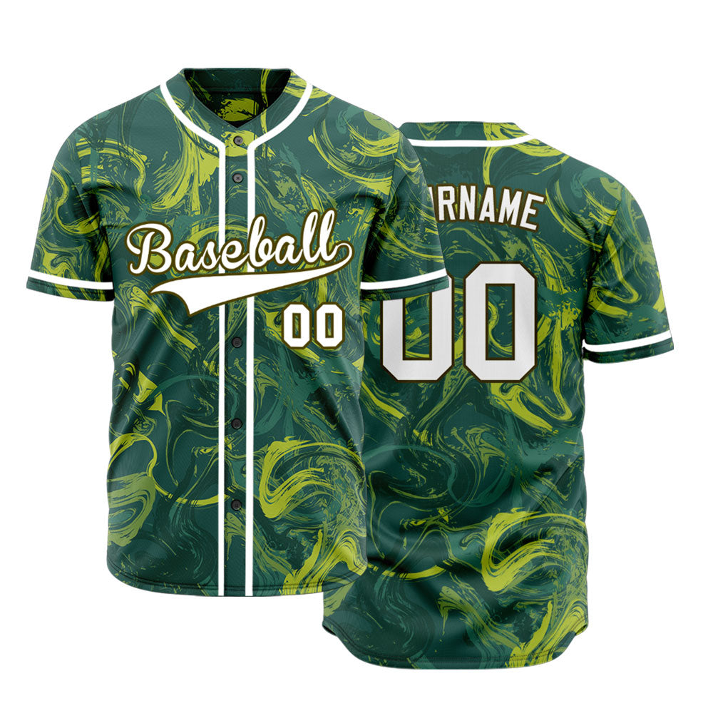 Custom Dark Green Yellow Painting Baseball Jersey
