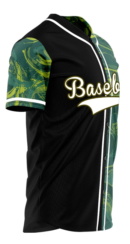 Custom Dark Green Yellow Painting Half Baseball Jersey
