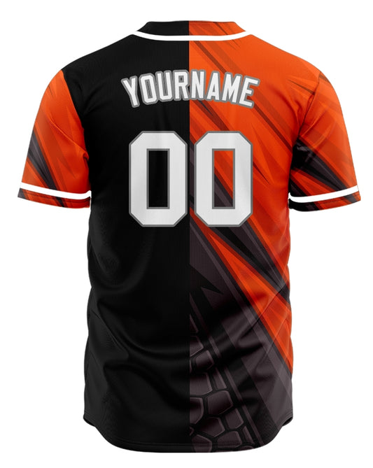 Custom Dark Orange Black Lines Half Baseball Jersey