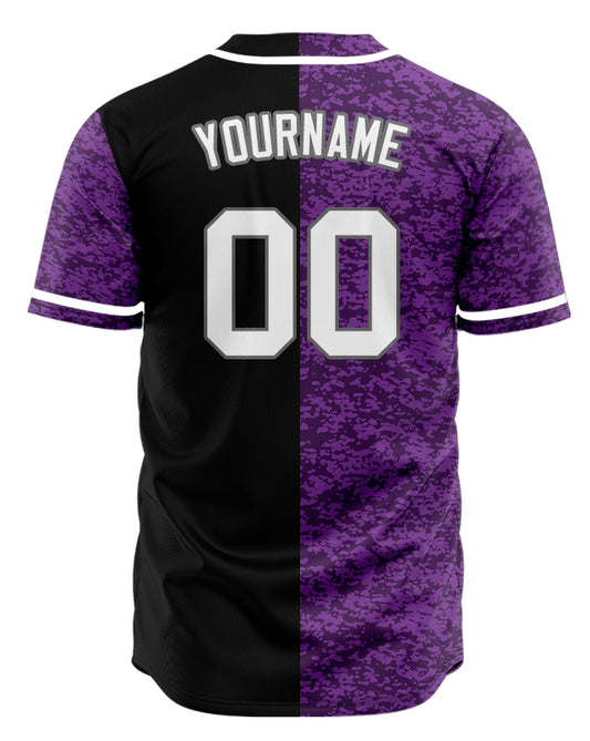Custom Dark Purple Camouflage Half Baseball Jersey