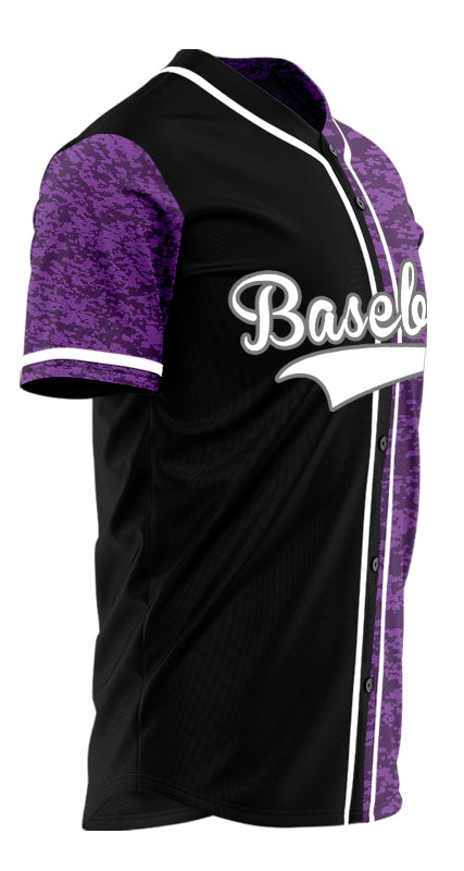 Custom Dark Purple Camouflage Half Baseball Jersey