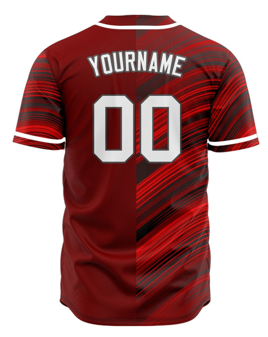 Custom Dark Red Black Wavy Half Baseball Jersey