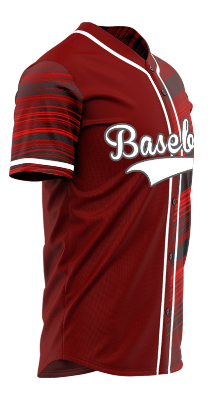 Custom Dark Red Black Wavy Half Baseball Jersey