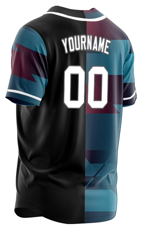 Custom Dark Red Blue Gradient Half Baseball Jersey