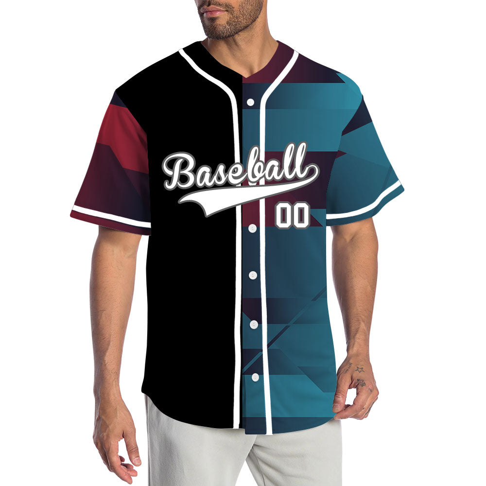 Custom Dark Red Blue Gradient Half Baseball Jersey