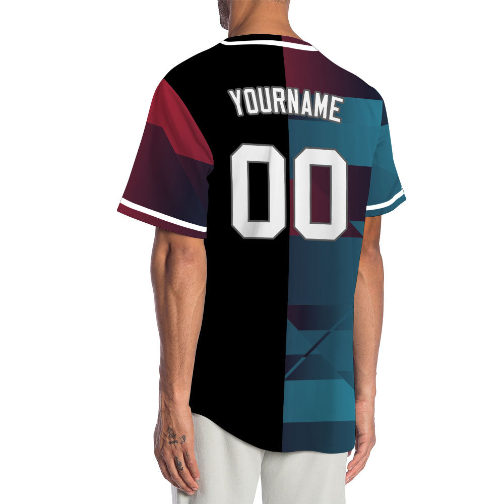 Custom Dark Red Blue Gradient Half Baseball Jersey