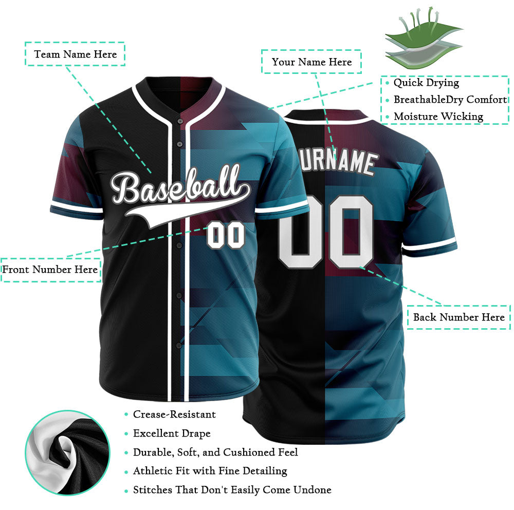 Custom Dark Red Blue Gradient Half Baseball Jersey
