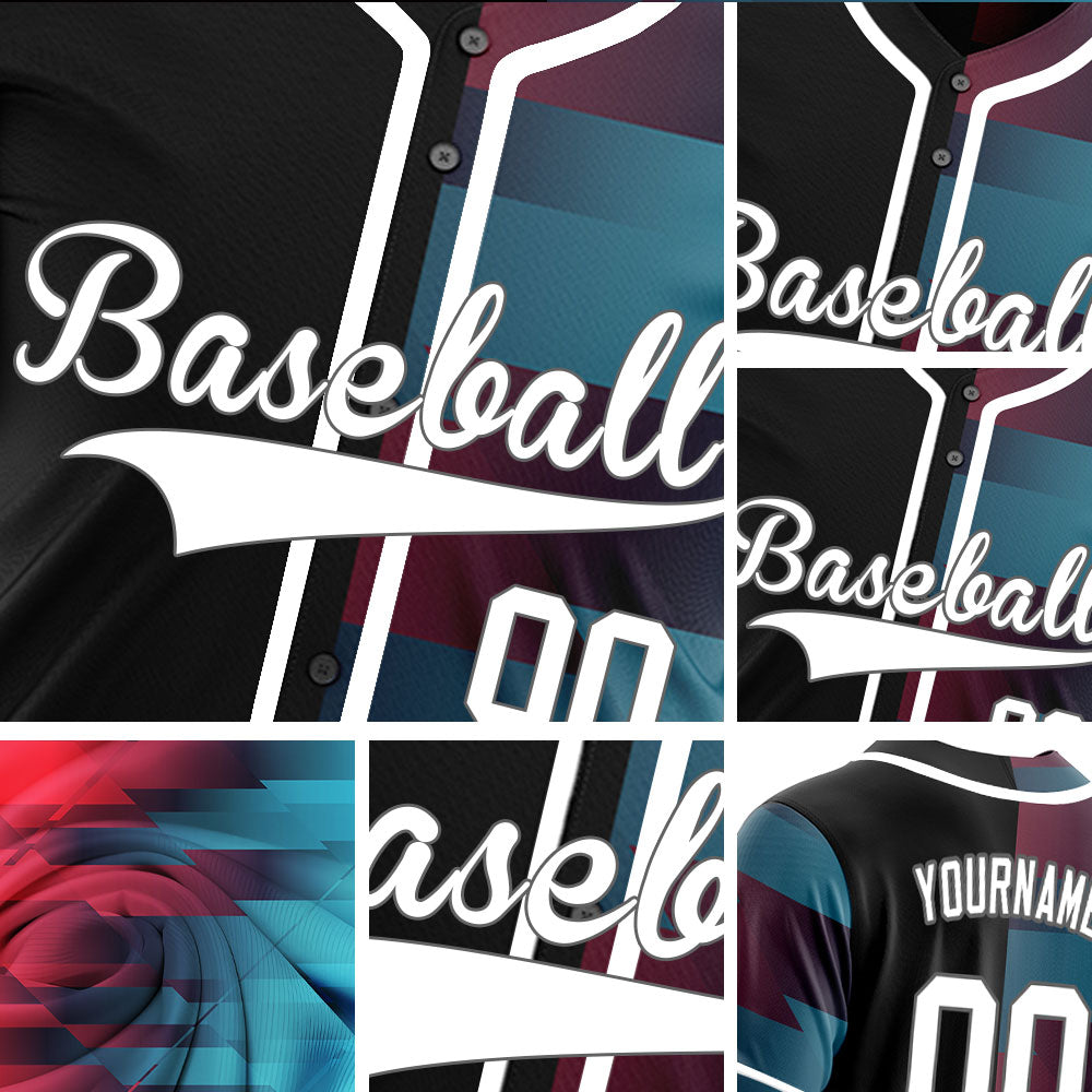 Custom Dark Red Blue Gradient Half Baseball Jersey