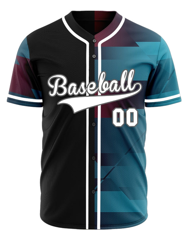 Custom Dark Red Blue Gradient Half Baseball Jersey