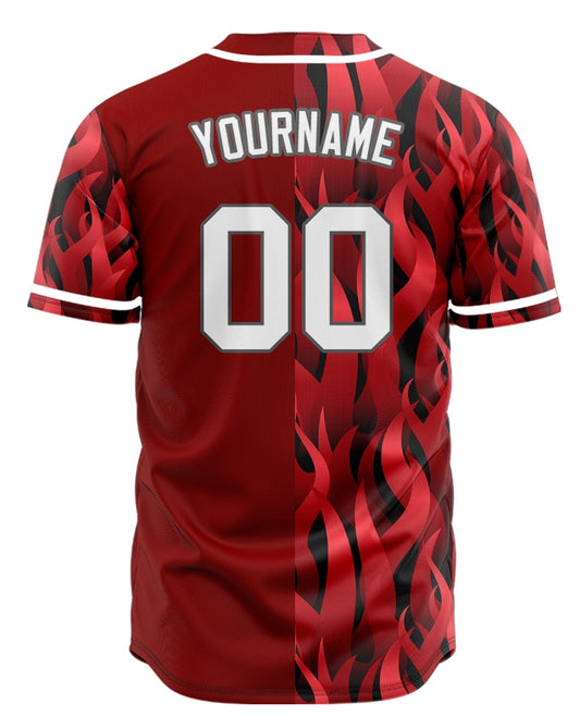 Custom Dark Red Fire Half Baseball Jersey