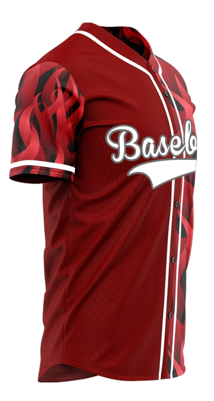 Custom Dark Red Fire Half Baseball Jersey