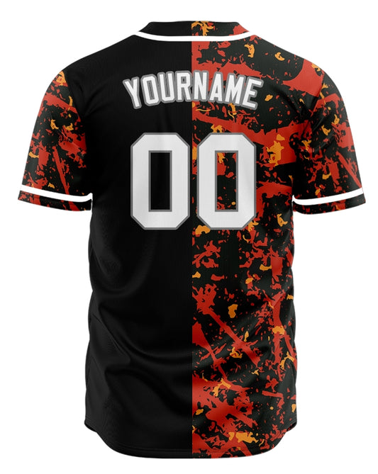 Custom Dark Red Orange Scratches Half Baseball Jersey