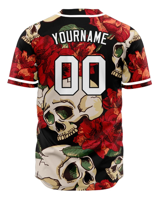 Custom Flower Skull Baseball Jersey