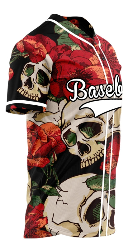 Custom Flower Skull Baseball Jersey