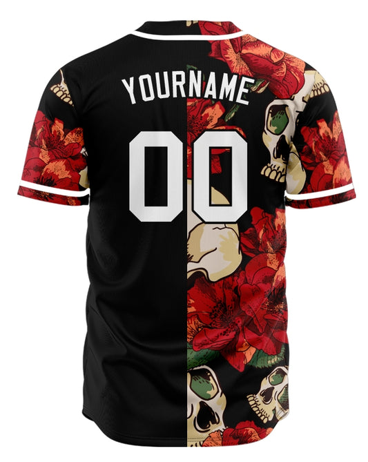 Custom Flower Skull Half Baseball Jersey