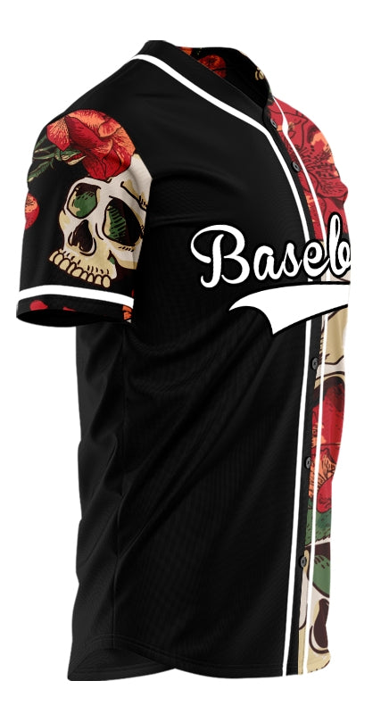 Custom Flower Skull Half Baseball Jersey