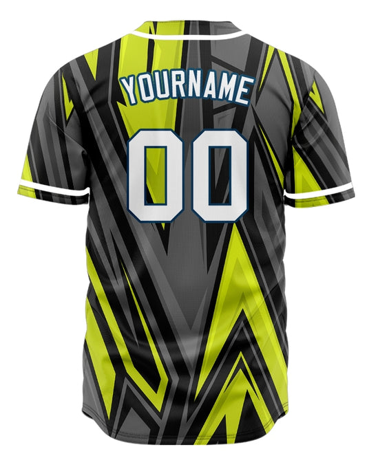 Custom Fluorescent Green Dark Gray Lines Baseball Jersey
