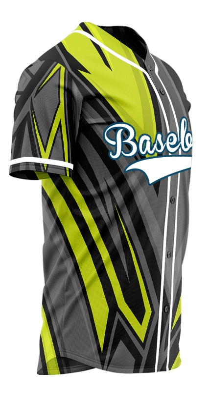 Custom Fluorescent Green Dark Gray Lines Baseball Jersey