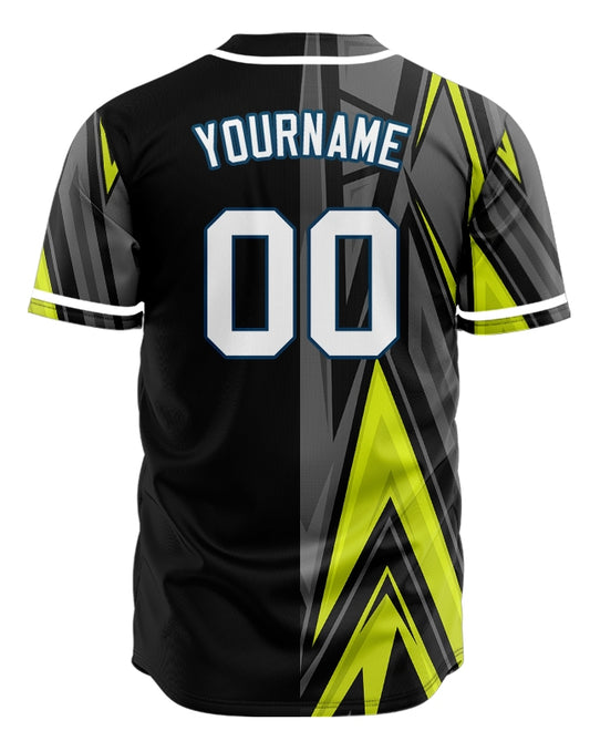 Custom Fluorescent Green Gray Lines Half Baseball Jersey
