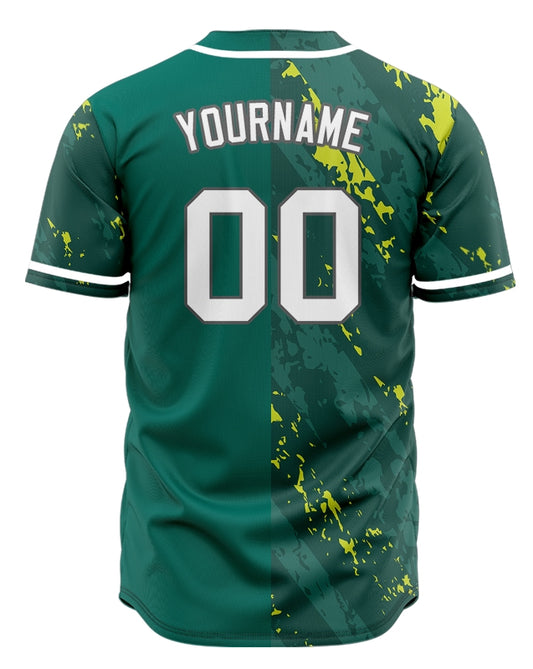 Custom Fluorescent Green Mottled Half Baseball Jersey