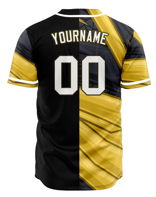 Custom Gold Black Lines Half Baseball Jersey