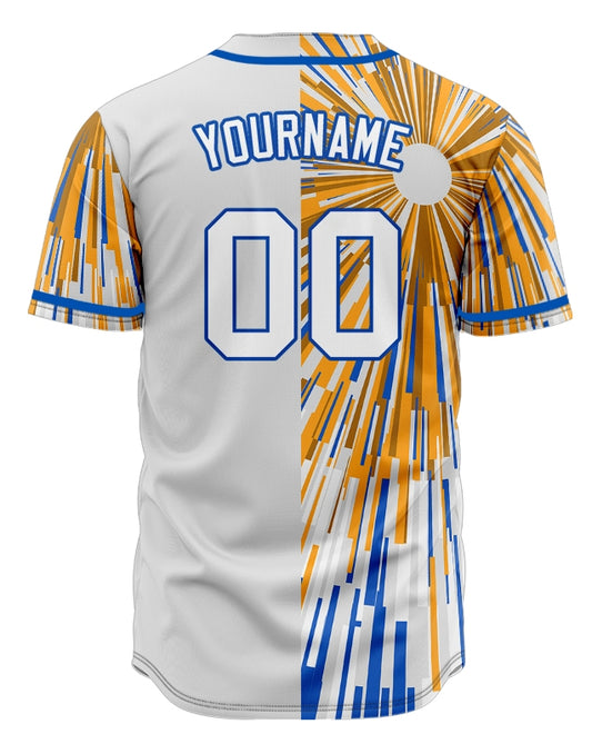 Custom Gold Blue White Radiation Half Baseball Jersey