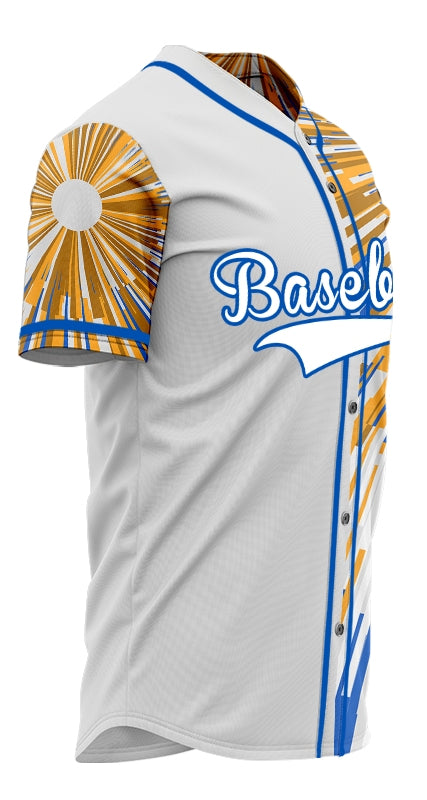 Custom Gold Blue White Radiation Half Baseball Jersey