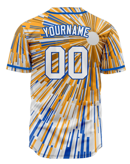 Custom Gold Orange Blue White Radiation Baseball Jersey