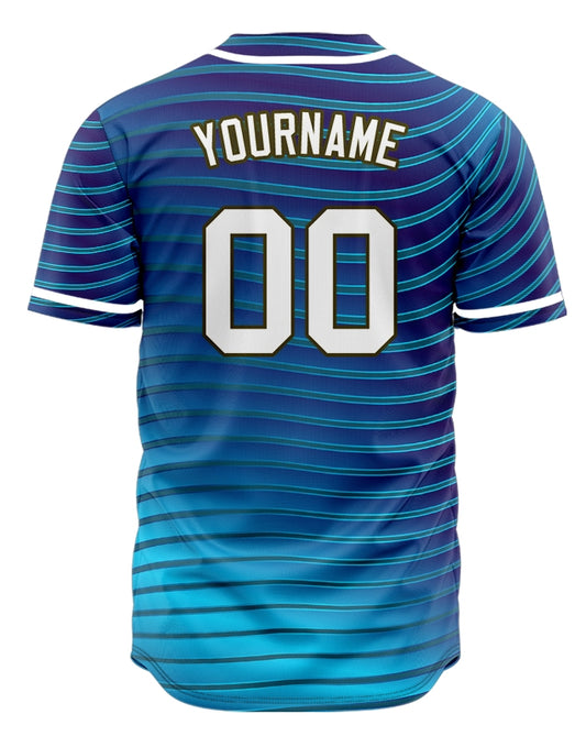 Custom Gradient Blue Wave Grain Baseball Jersey