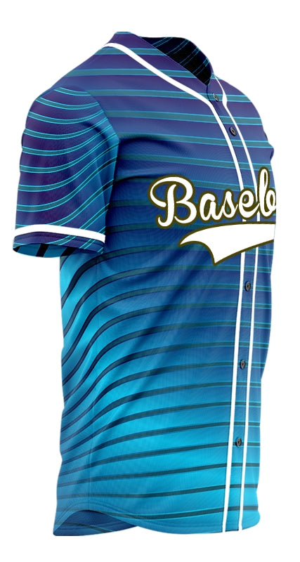 Custom Gradient Blue Wave Grain Baseball Jersey